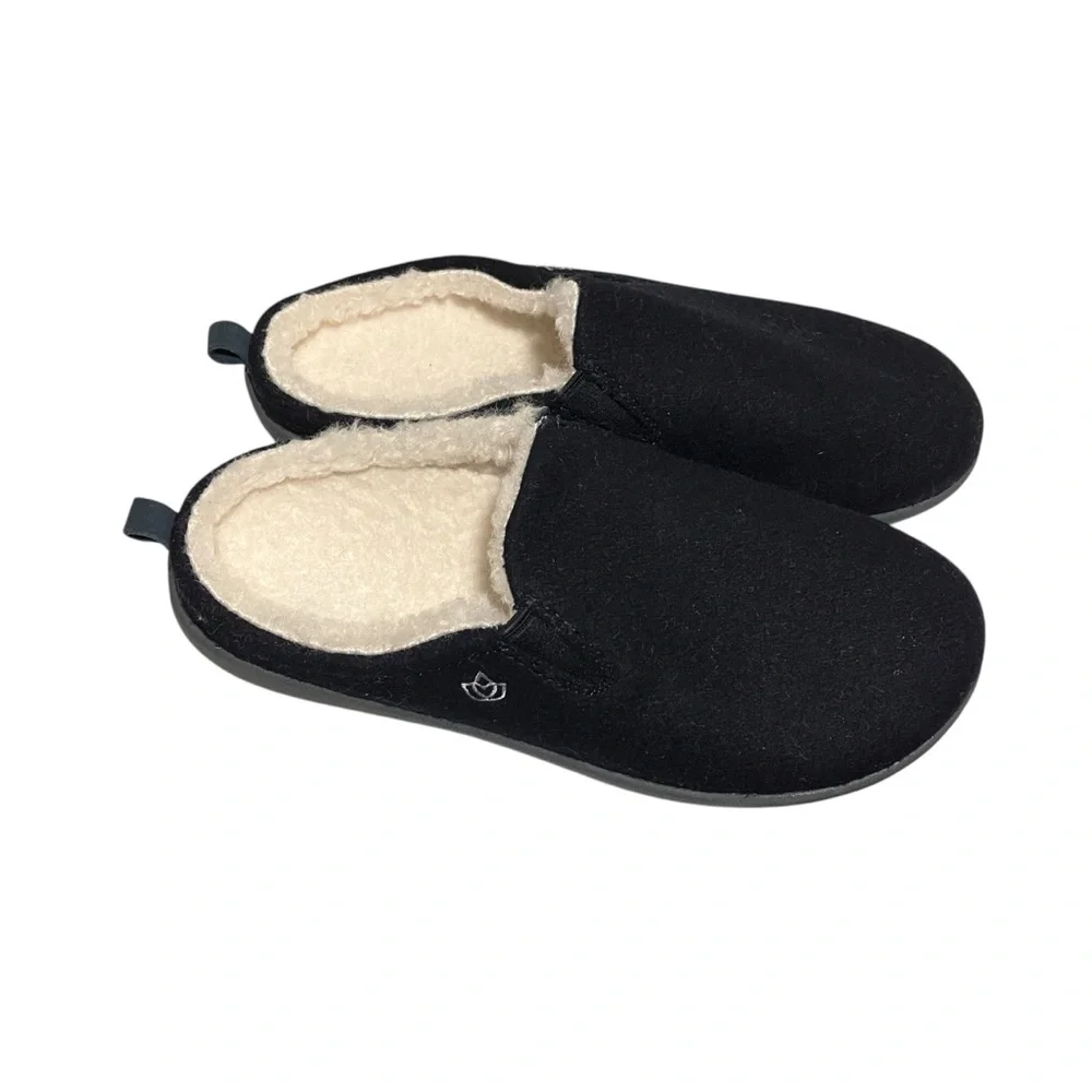 Spenco Black Fleece Lined Wool Blend Black Slip On Slipper House Shoes Womens 9 - Picture 2 of 13